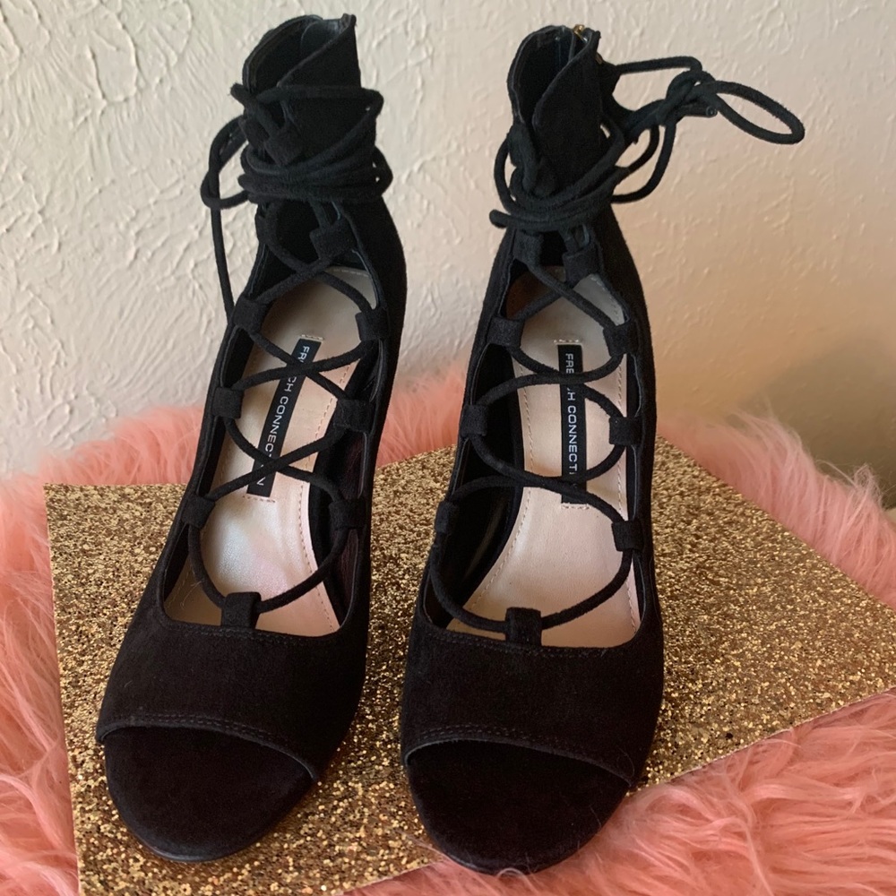 French connection black lace up heels